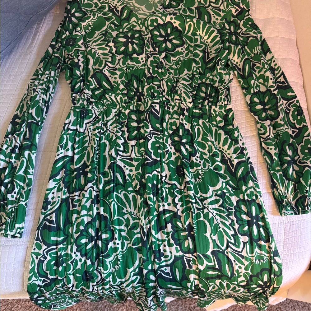 Loft Outlet Green Floral Long Sleeve Dress